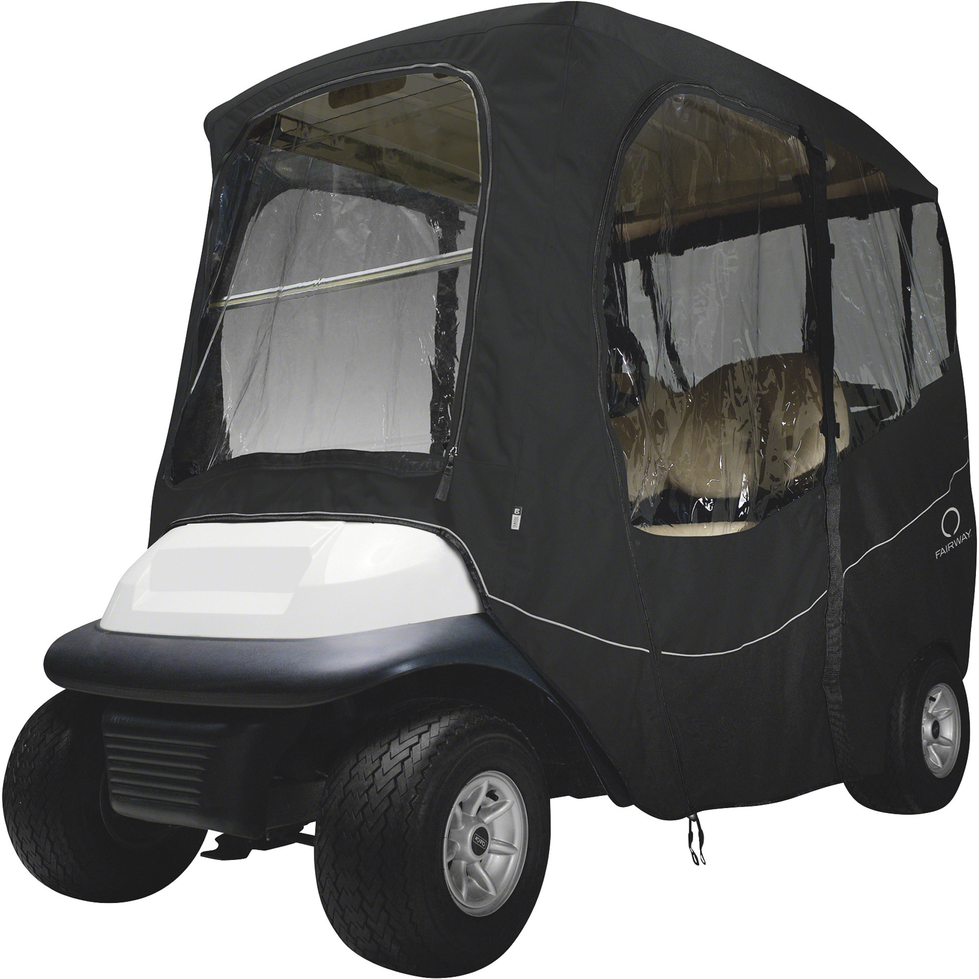Classic Accessories Fairway Deluxe Golf Car Enclosure, Short Roof (Up to 68in.L), 2-Person, Black, Model# 40-054-330401-00